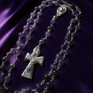Rain of Roses Amethyst Rosary, Sterling Silver Hand Cast